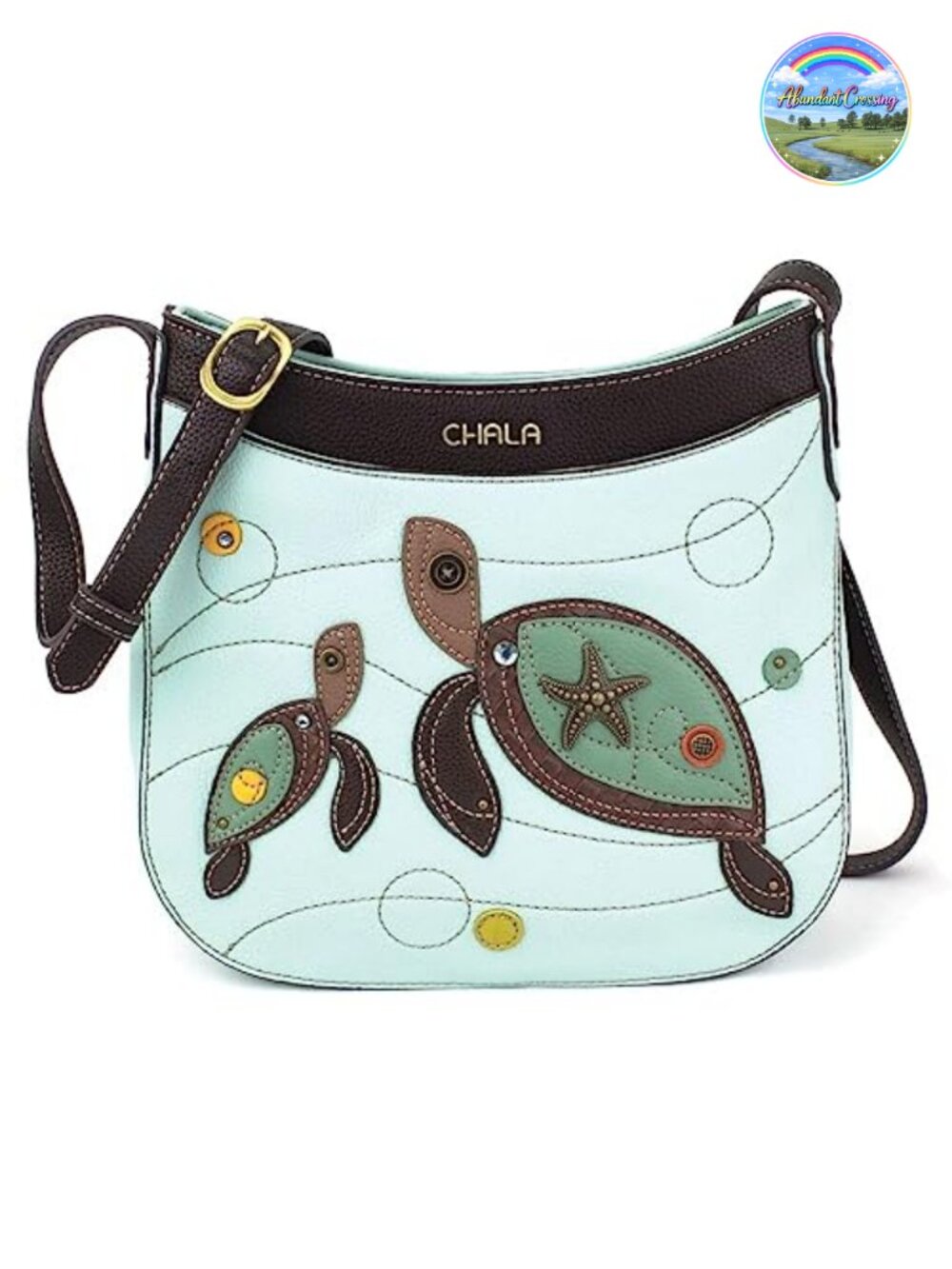 Faux Leather Crescent Crossbody Bag with Adjustable Strap & Character Pocket